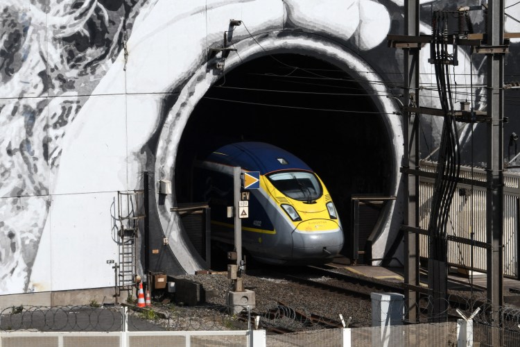 Eurostar train exiting the Channel Tunnel.