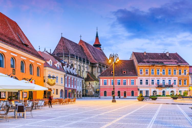 Brasov, Romania: The Black Church in the main town square.